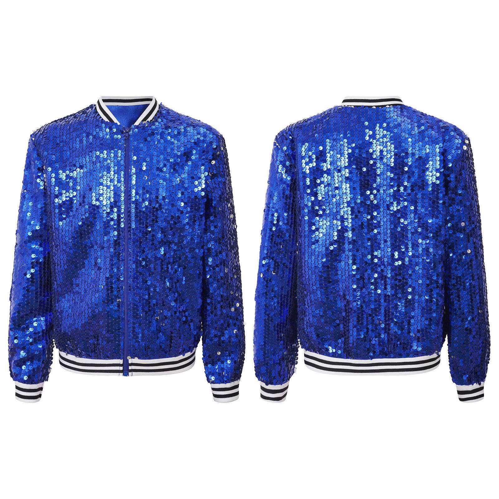 Kinder Mädchen Pailletten Jacke Langarm Reißverschluss Up Party Glitter Bomber Jacke Sparkle Outwear 11-12 Years königsblau