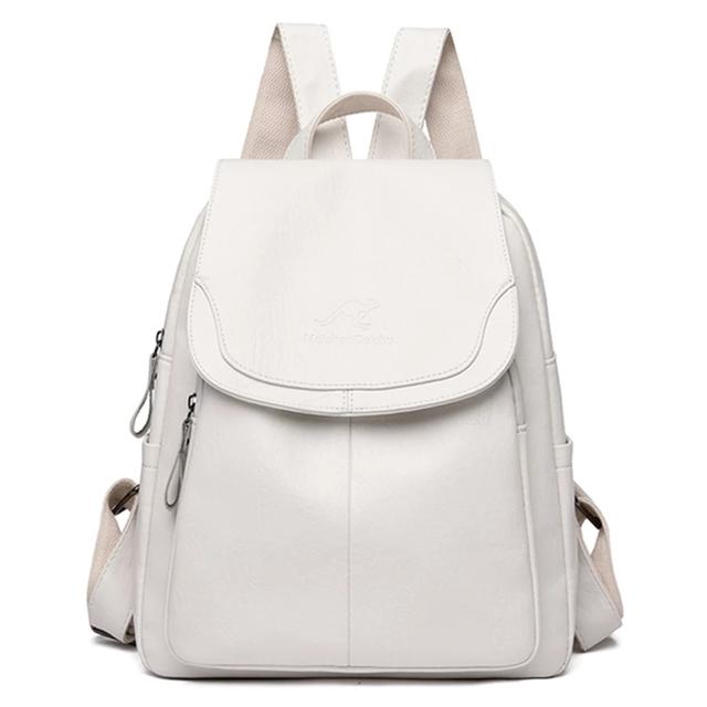 10 Farben Damen Weiche PU Leder Rucksäcke Vintage Weibliche Schulter Taschen Sac a Dos Lässig Reise Damen Rucksack Mochilas Schultaschen weiß