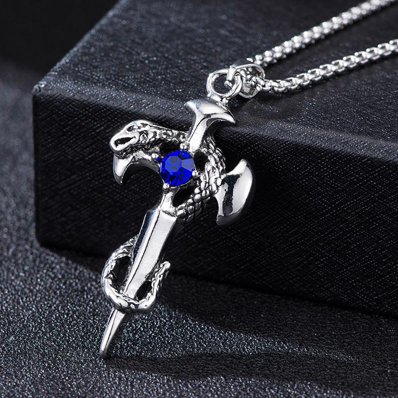 Prominente Gleiche Retro Platte Schlange Schwert Kreuz Halskette Kreativer Legierungsschmuck Trendige Herren Hip Hop Pulloverkette