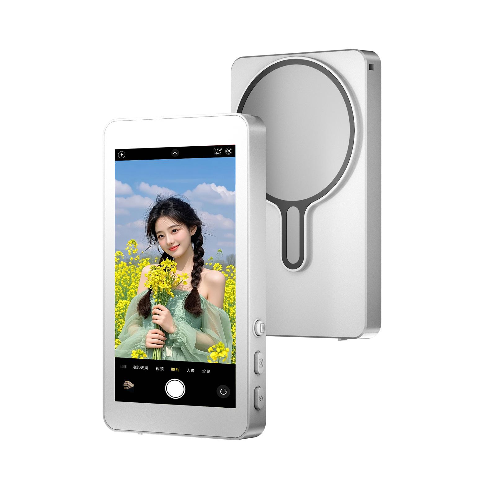 Magnetischer Kabelloser Selfie-Monitor-Bildschirm Für IPhone Android HD Erweiterungsanzeige Rückkamera Vlog Live-Videoaufnahme Monitor weiß