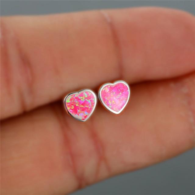 Mode Blau Weiß Rosa Opal Hochzeit Ohrringe Boho Weibliche Kleine Herz Stud Ohrringe Echt 925 Sterling Silber Ohrringe Für Frauen 6-7mm
