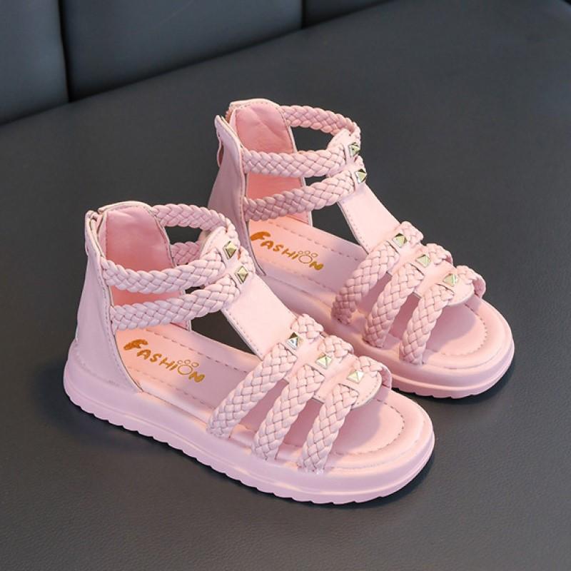 Sommer Neue Mode Offene spitze Prinzessin Schuhe Weichen Sohlen kinder Schuhe Römische Schuhe Mädchen Sandalen 26 rosa