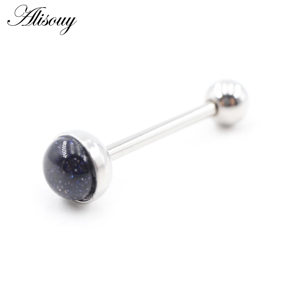 Alisouy 1 Stück Naturstein Edelstahl Kugel Zungenring Bars Frauen Männer Mädchen Septum Industrial Barbells Piercing Körperschmuck