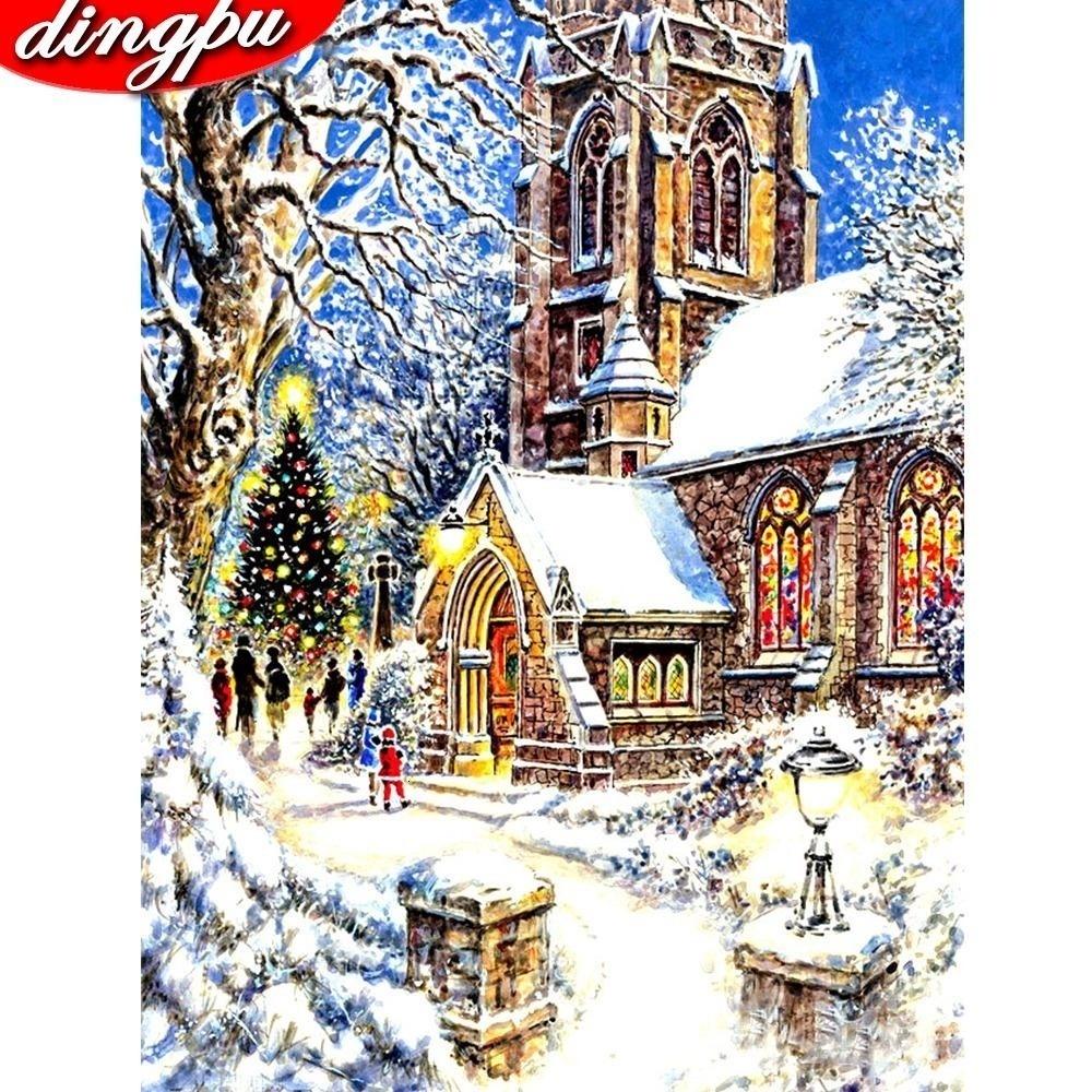5D-Diamantgemälde, Kreuzstich, Winterlandschaft, rund, Stickerei, Mosaik, Weihnachtsdekoration 20X30CM black