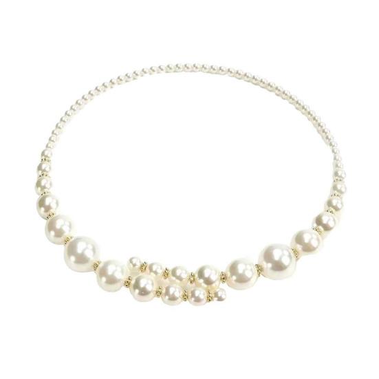 Offener Kunstperlen-Choker Damen Runde Imitationsperlen-Halskette Retro Formelle Kostüm-Halskette für Hochzeiten Partys Abende weiß