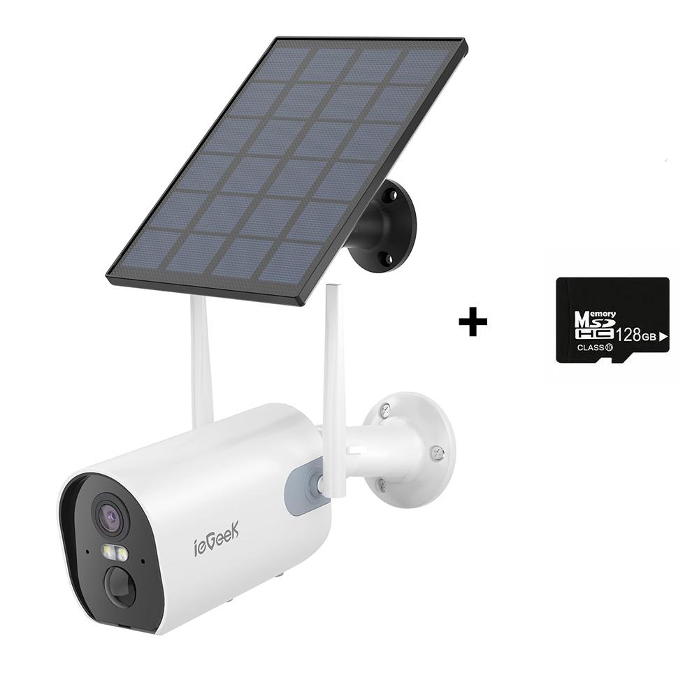 2K-Solarkamera-Sicherheit für den Außenbereich mit Scheinwerfer und Sirene, kabellose Kameras mit KI-Erkennung für die Sicherheit zu Hause, 3 MP Farb-Nachtsicht/2-Wege-Kommunikation WIFI Camera+128GB SD