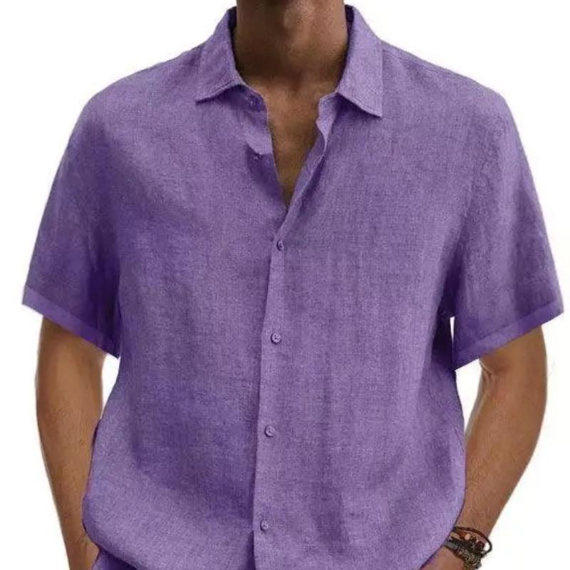 Baumwoll-Leinen-Bluse Sommer Herren Umlegekragen Kurzarm Knopf Locker Bluse Oberteile Oversized S-5XL SZE-ST22092 3XL violett