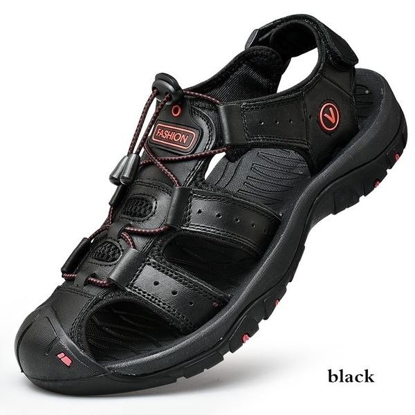 Herrenmode Casual Sandalen Outdoor Schuhe Echtes Leder Schuhe Sommer Strand Schuhe Watschuhe Plus Größe 38-48 45 schwarz