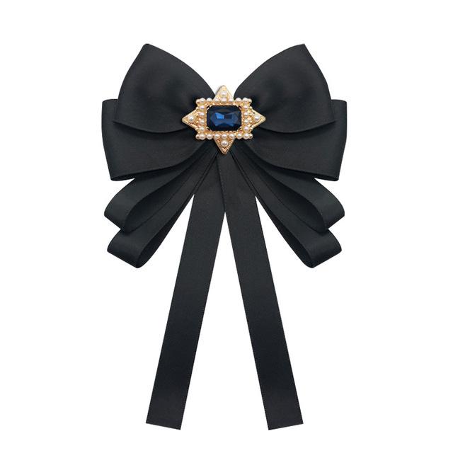 Retro Stoff Perle Schleife Brosche Koreanische Schleife Kristall Krawatte Hemd Krawatte Modeschmuck Für Damen Bekleidungszubehör black