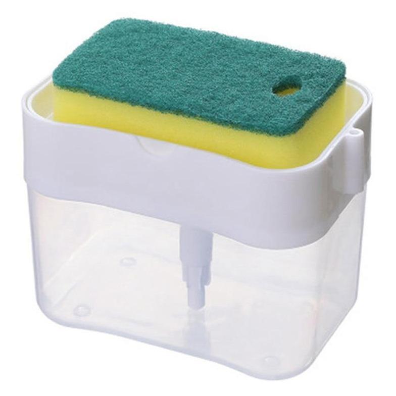 1 Set Seifenkiste Küche Automatischer Spender Waschmittel und Flüssigkeitsbox Schwamm weiß