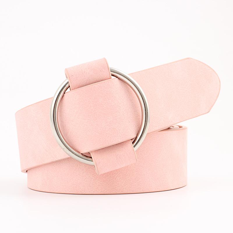 Damen Nadellos Runde Schnalle Lässiger Damen Gürtel Jugend Mode Breiter Gürtel Gürtel KTB rosa