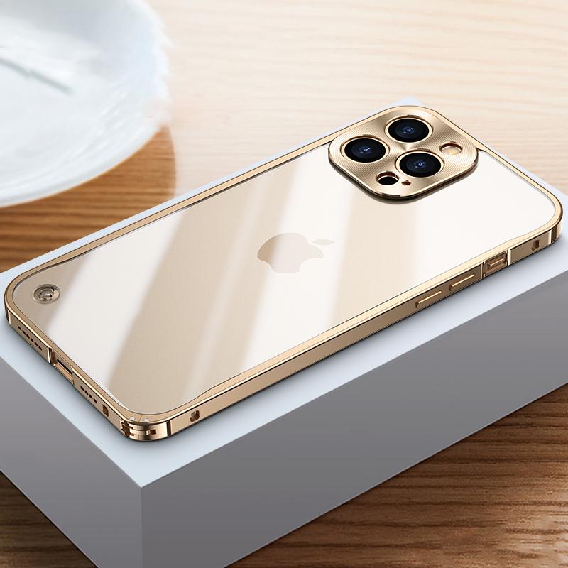 Metallrahmen-Telefonhülle für iPhone 11 12 13 14 15 16 Pro Max Aluminiumlegierung Vollobjektivschutzabdeckung für iPhone 13 Mini Überzug aus Metallrückseite For iPhone 13 pro max gold