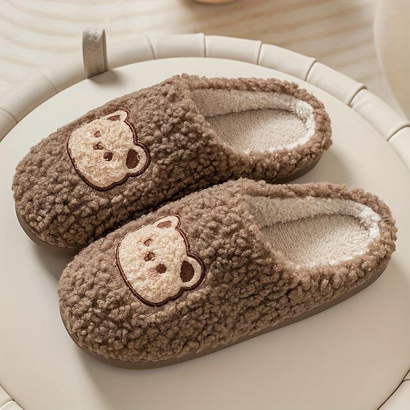 Gemütliche Cartoon-Bär Fuzzy Hausschuhe für Herren - Weiche Plüschgefütterte Indoor-Hausschuhe, Hellbraun&Creme mit entzückendem Bär-Design, Warmes Winter-/Herbstschuhwerk 44-45 braun