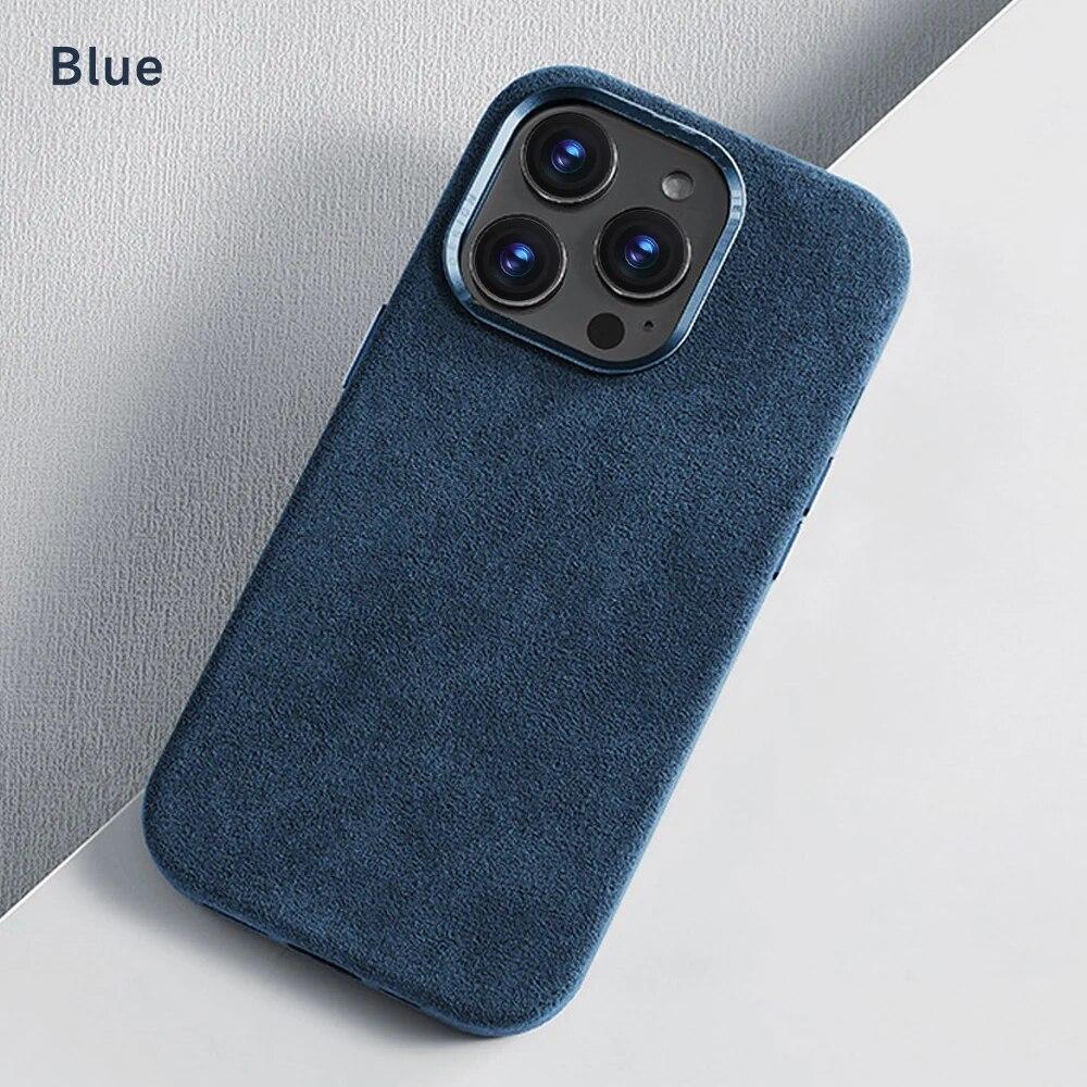 Magnetische Lederhülle für iPhone 15 Pro Max 14 13 Pro 12 Luxus-Supercar-Wildleder-Fundas für iPhone 15pro Magsafe-Schutzhülle For Iphone  14 blau
