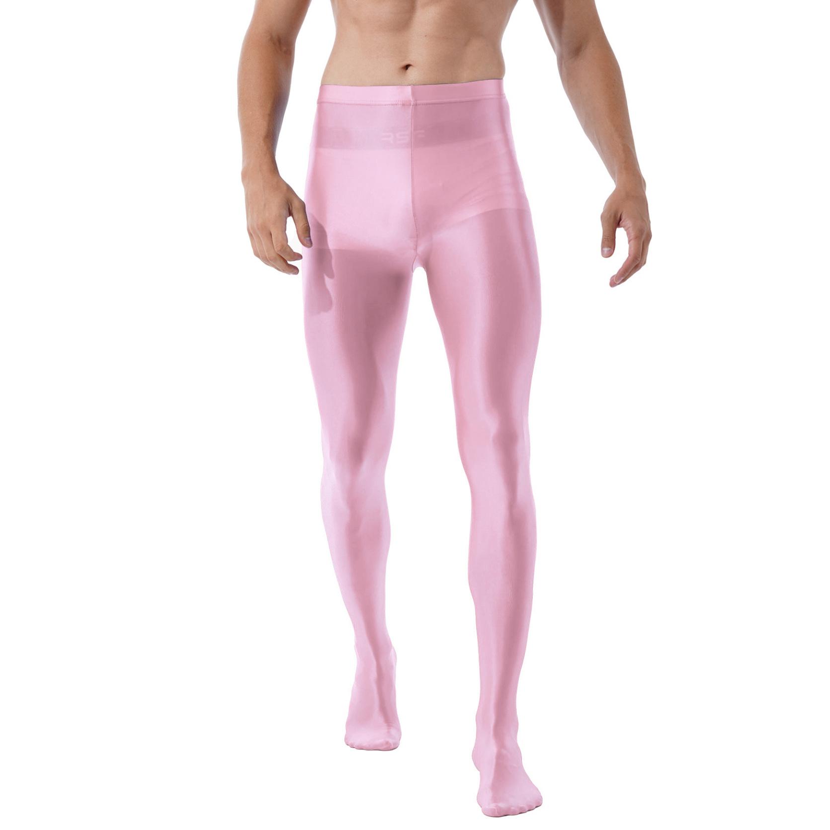 Männer Hohe Taille Glänzende Strumpfhosen Strümpfe Leggings Fitness Workout Sport Hosen Strumpfhosen XL rosa