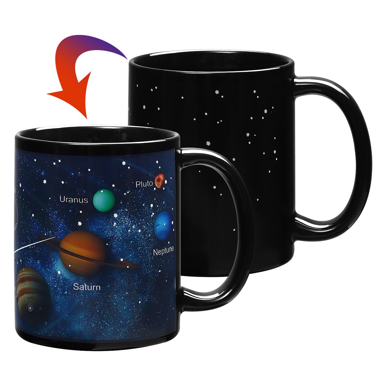 1pc Wärme Farbwechsel Tasse Solar System Becher Keramik Kaffee Becher Trinken Tasse (330ml) black