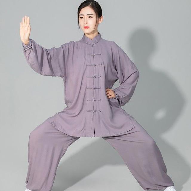 Damen Herren Soft Cotton Line Tai Chi Anzug Kung Fu Wushu Kampfsport Uniform Wing Chun Jacke Hose XXL grau