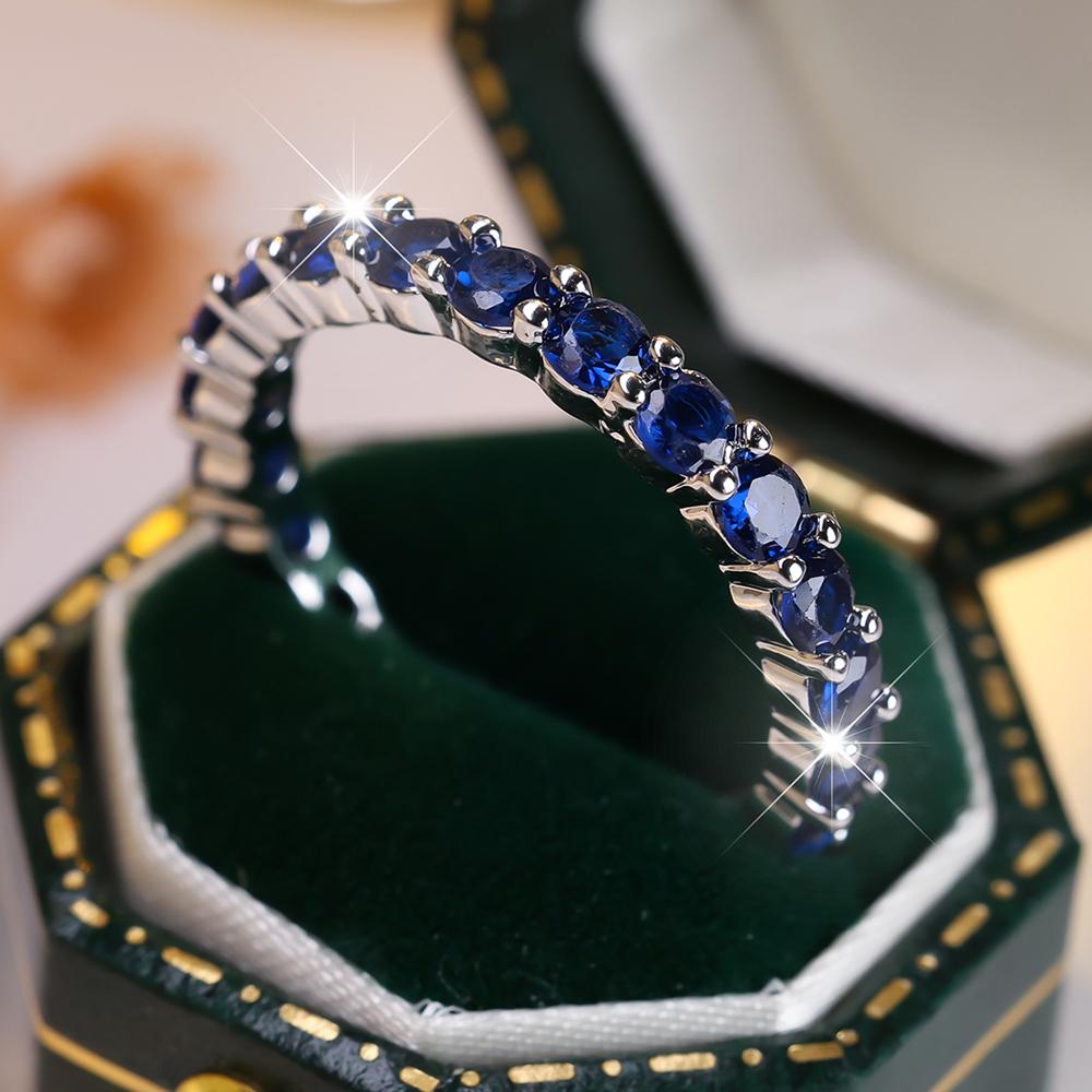 Mode Runde Grün Blau Zirkon Ringe für Frauen CZ Kristall Hochzeit Verlobungsringe Schmuck Geschenke 10 silber/blau