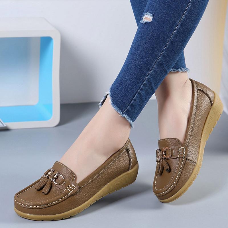 Frauen Wohnungen Tanz Schuhe Leder Atmungsaktive Mokassins Frauen Boot Schuhe Ballerina Damen Casual Schuhe Turnschuhe Frauen Krankenschwester Schuh 37 braun