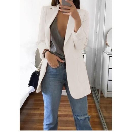 Damen-Blazer, lässig, übergroß, lang, Strickjacke, Jacke, Mantel, Herbst, modisch, langärmelig, Strickjacke, einfarbig, Büro, Damen, einfarbig, Blazer, Übergröße 2XL weiß