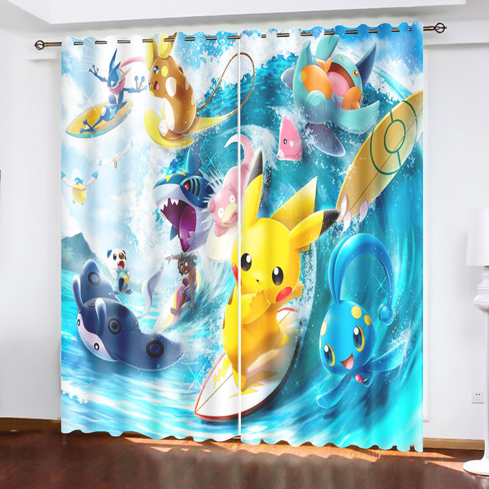 PokéMon Wohnkultur Vorhänge Für Wohnzimmer Wohnzimmer Schlafzimmer Verdunkelungsvorhänge Cartoon Niedlich Staubdichte Vorhänge 100x140cm&Grommet Top