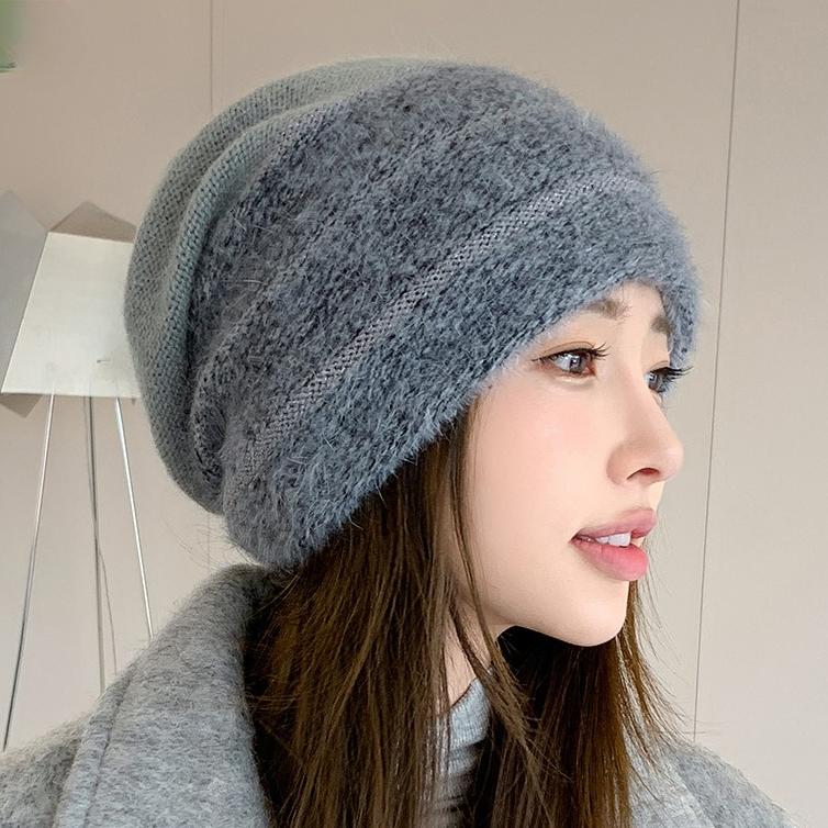 Herbst Winter Kopfumfang Wollmütze für Damenmode Mittleres Alter Warme Mütze für Mamas Strickmützen One Size graue