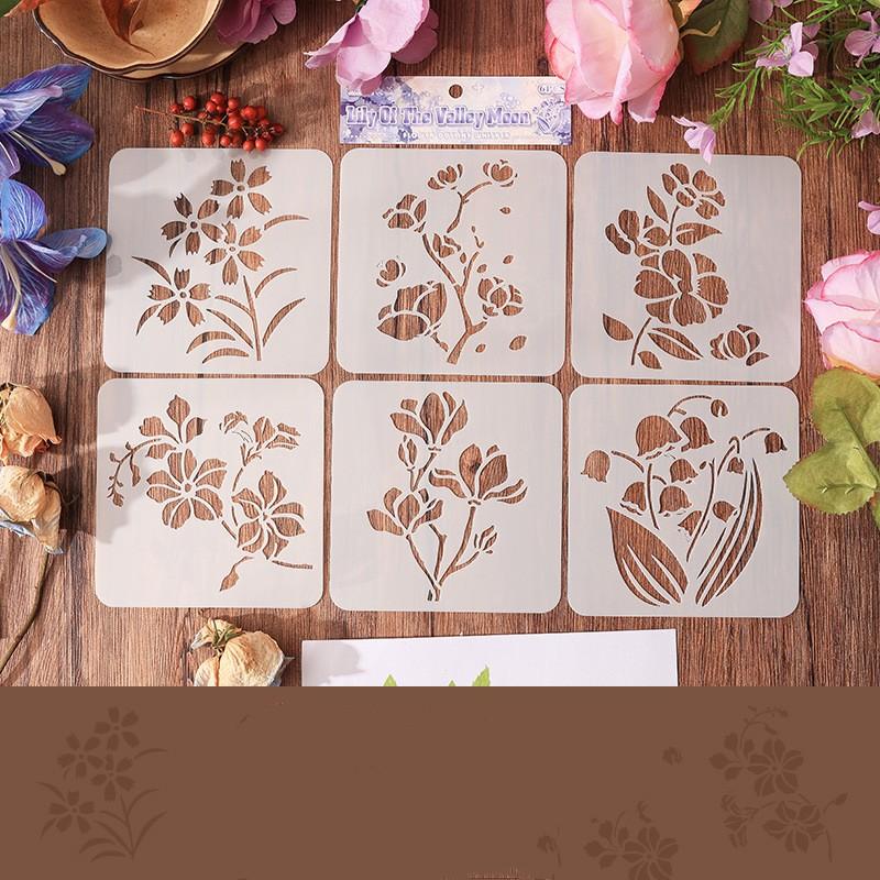 6-teiliges Set mit Textur-Schablonen zum Malen, Schablonen zum Malen und Dekorieren, Wellen-, Blumen- und Schmetterlings-Schablonen, Schülerbedarf