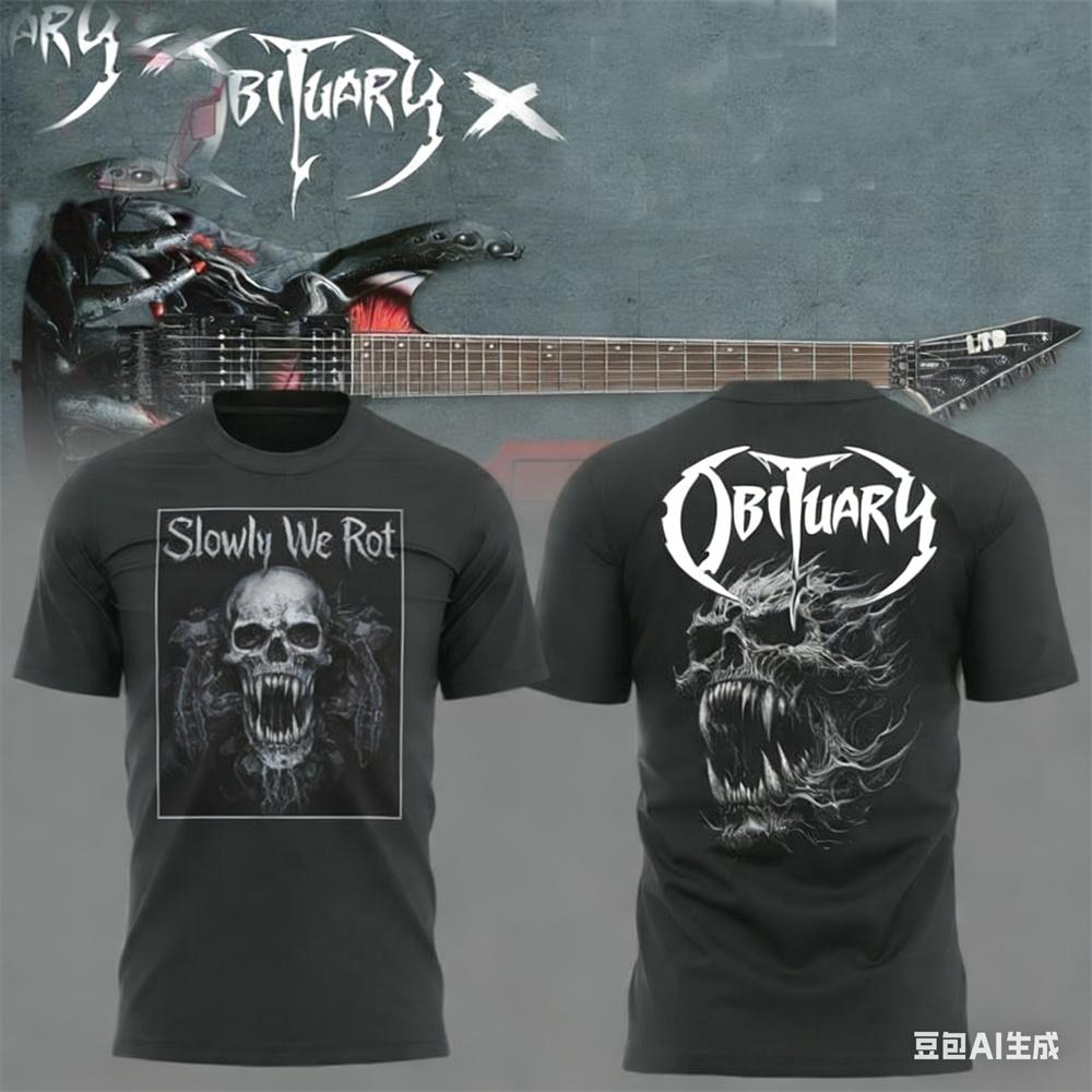 Sommer Herren T-Shirt New Rock Obituary Band Totenköpfe Print T-Shirt Herren Damen Mode Oversized Kurzarm T-Shirt Grafik T-Shirt 2XL