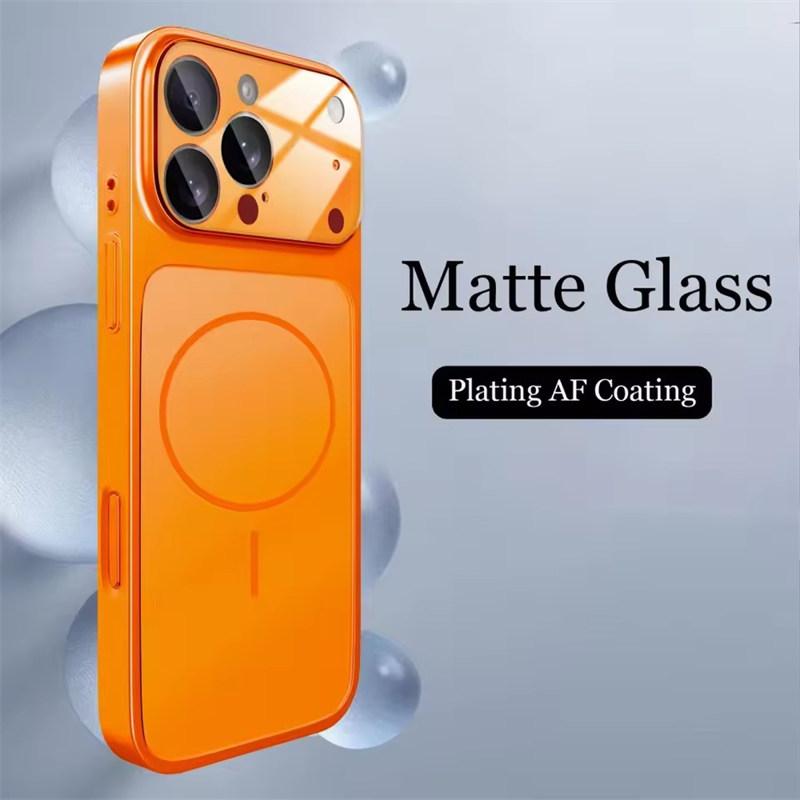 Glas Nano Matt Hülle Für iPhone 17 Air 16 15 14 13 Pro Max 17Pro Magnetisch Für Magsafe Kabelloses Laden Armor Funda iPhone 17 Pro Max orange