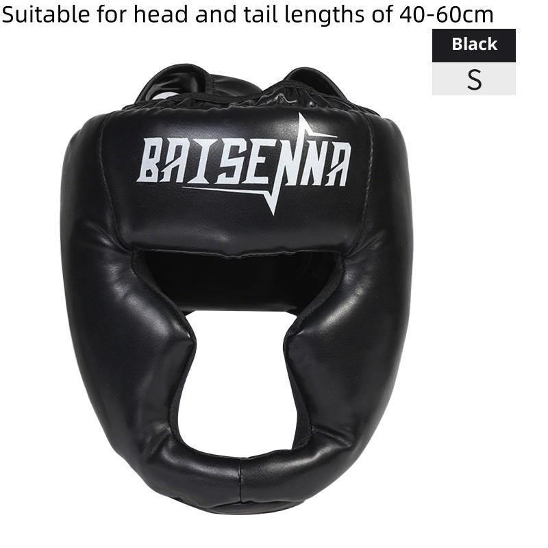 Boxhelm Leder Karate Muay Thai Sanda Training Erwachsene Kinder Kopfschutz Taekwondo Helme Vollständig bedeckt Verdickt Männer Frauen S schwarz