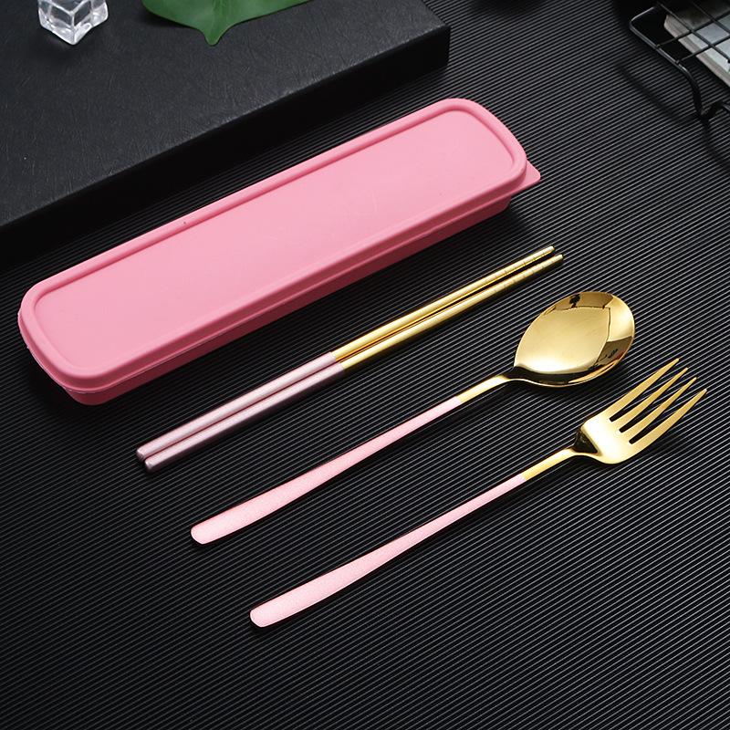 4-teiliges Reisebesteck-Set aus 18/8 Edelstahl, wiederverwendbares Utensilien-Set mit Etui, tragbares Geschirr, Gabel, Löffel und Essstäbchen-Set