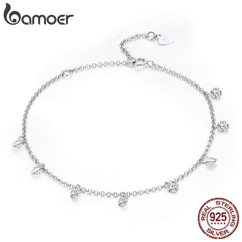 Bamoer 925 Sterling Silber Einfache Geometrische Kristall Cz Gliederkette Armbänder & Armreifen Für Frauen Echter Silberschmuck Scb103 white