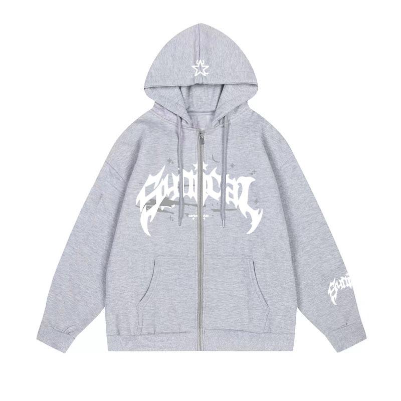 2024 Frühling und Herbst Neue trendige amerikanische Retro-Buchstaben-Sterne-Print-Jacke Hoodie Trendy Herren lose lässige einfarbige Jacke S