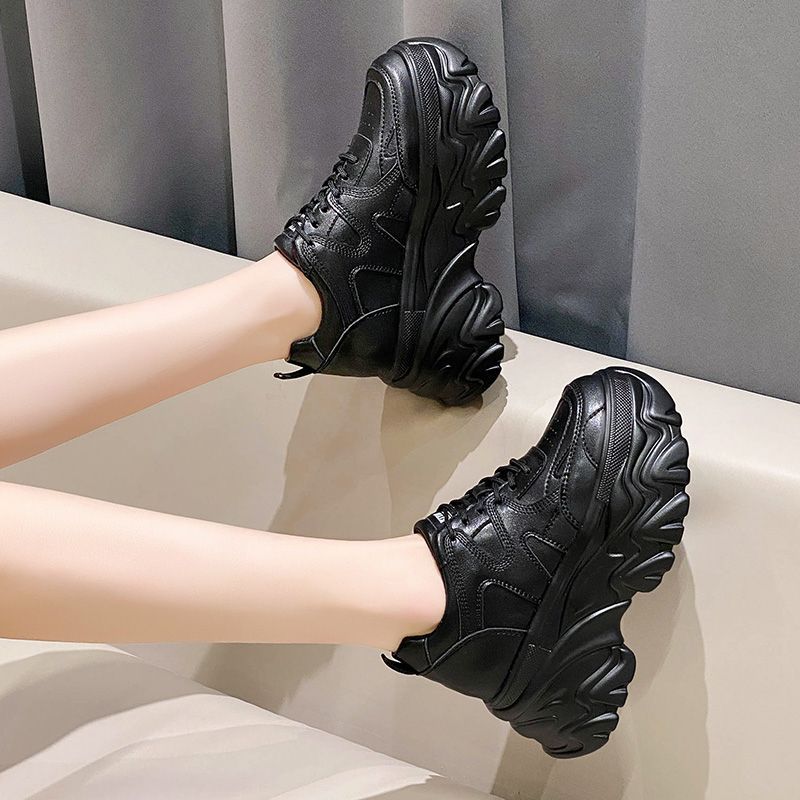 Schuhe Papa Schuhe Damen Ins Modische Neue Frühjahr und Herbst Plattform Höhe Zunehmende Frauen Schuhe High Heel Weiße Schuhe Plattform Schuhe 39 schwarz