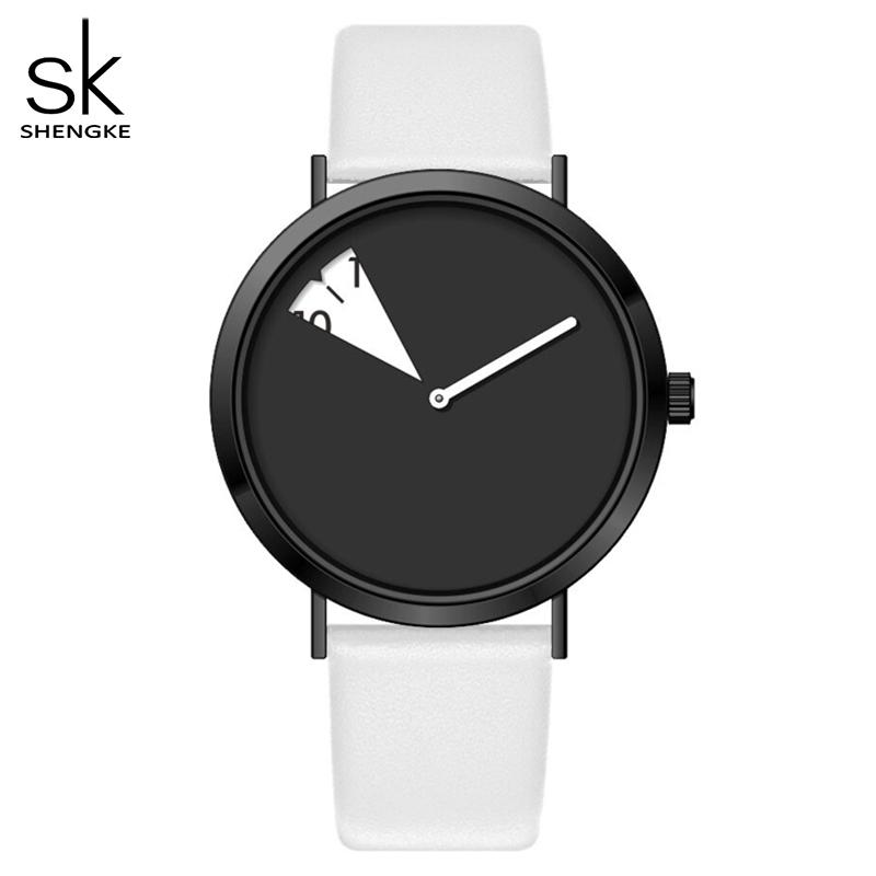 Shengke Heiße Verkäufe Kreative frauen Quarz Armbanduhren Damen Uhren Drehen Gelb Leder Band Uhr Geschenke für Freund weiß/schwarz