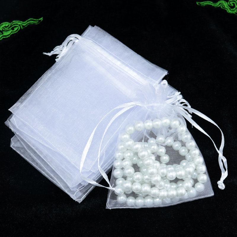 50 Teile/los Garnumwickelte Perlen Zubehör Erhalten Verpackungsbeutel Hochzeit Süßigkeiten Empfang Geschenktüten 7x9cm weiß