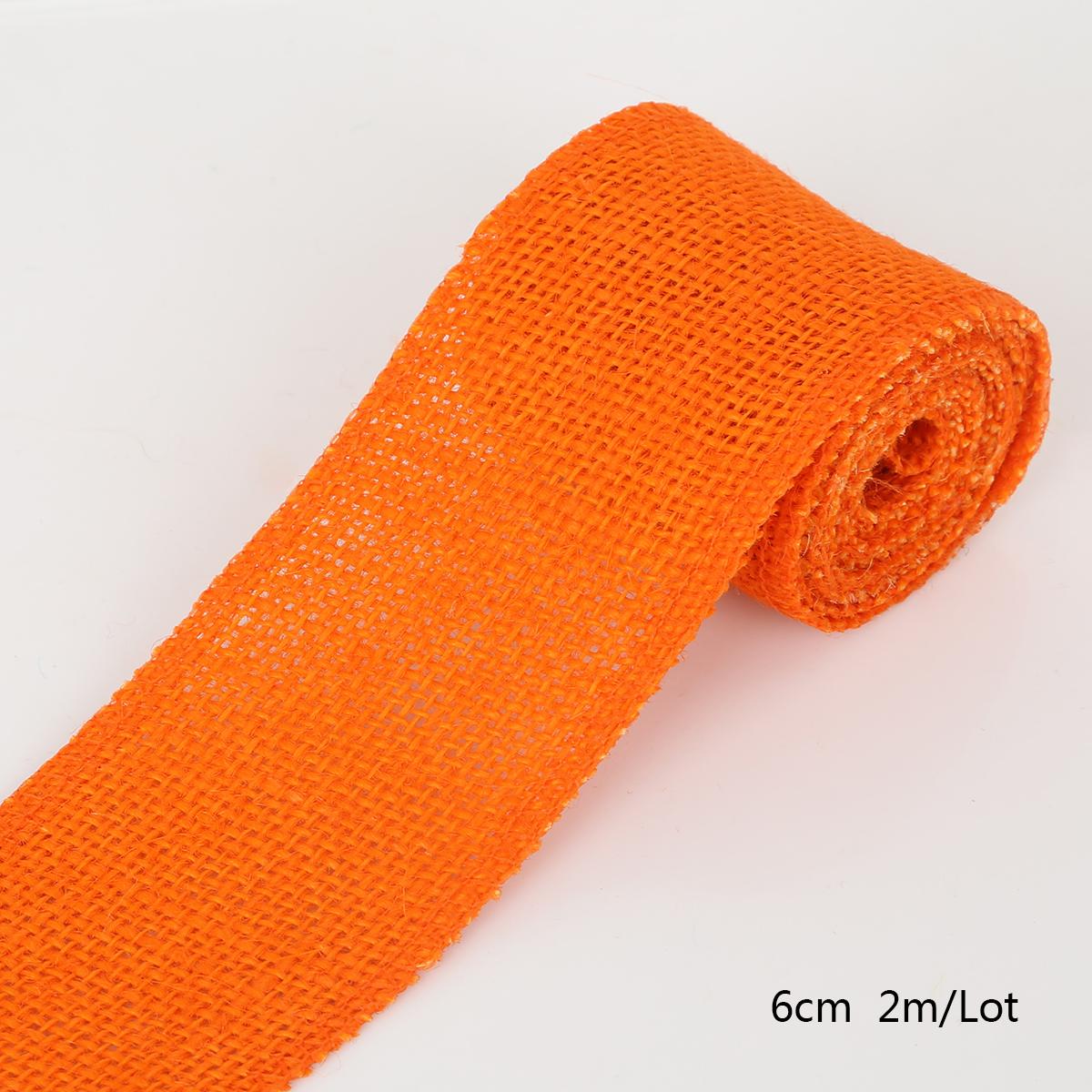 2 Meter buntes natürliches Jute-Sackleinen-Band, Jute-Stoffrolle, hessisches Band, Borte, Band, rustikale Hochzeit, Party-Dekoration orange