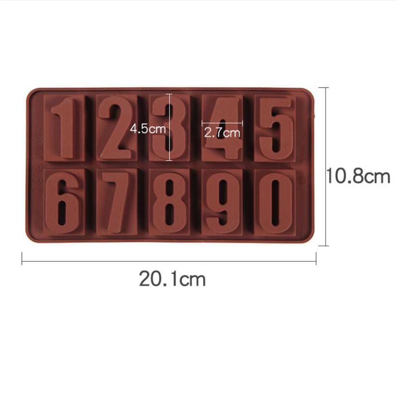 Silikon Zahlen Schokoladenform Kekse Kalt 3D Digitale Form Fondant Kuchen Backen Gelee Süßigkeiten Gebäck DIY Dekorationswerkzeuge braun