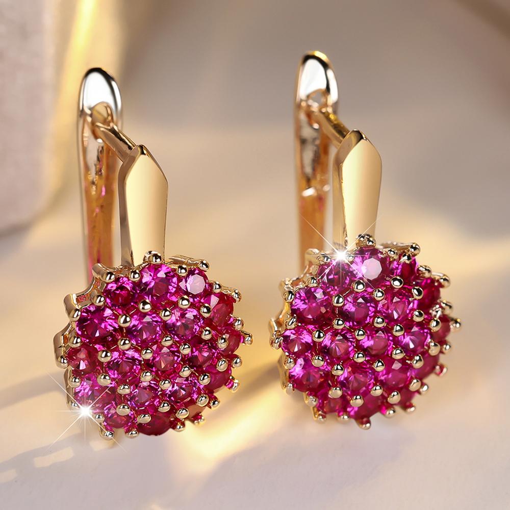 Luxus Rose Gold Farbe Shiny Blau Zirkon Blume Baumeln Ohrringe für Frauen Hochzeit Partei Schmuck rose rot/gold