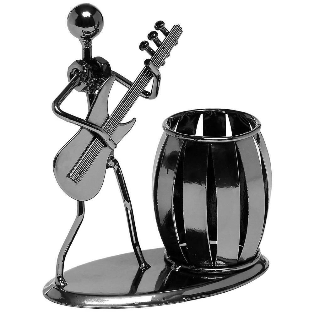 Gitarren Schreibtisch-Organizer Vase Stiftehalter Behälter Schule Büro Organizer Schreibwaren silber