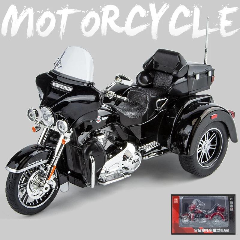 1/9 Harley-Davidson CVO Tri Glide Legierung Dreirad Cruise Reise Motorradmodell Druckguss Straßen Freizeit Motorradmodell Ton Licht Kindergeschenk schwarz