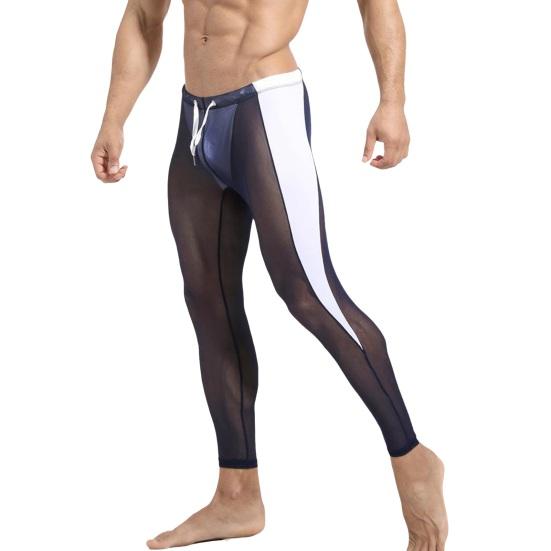 Sport Mesh-Hose, ultradünn, weich, atmungsaktiv, elastisch, durchsichtig, Kordelzug in der Taille, einfarbig, Skinny, Training, Sport, Radfahren, Jogginghose, lang L königsblau