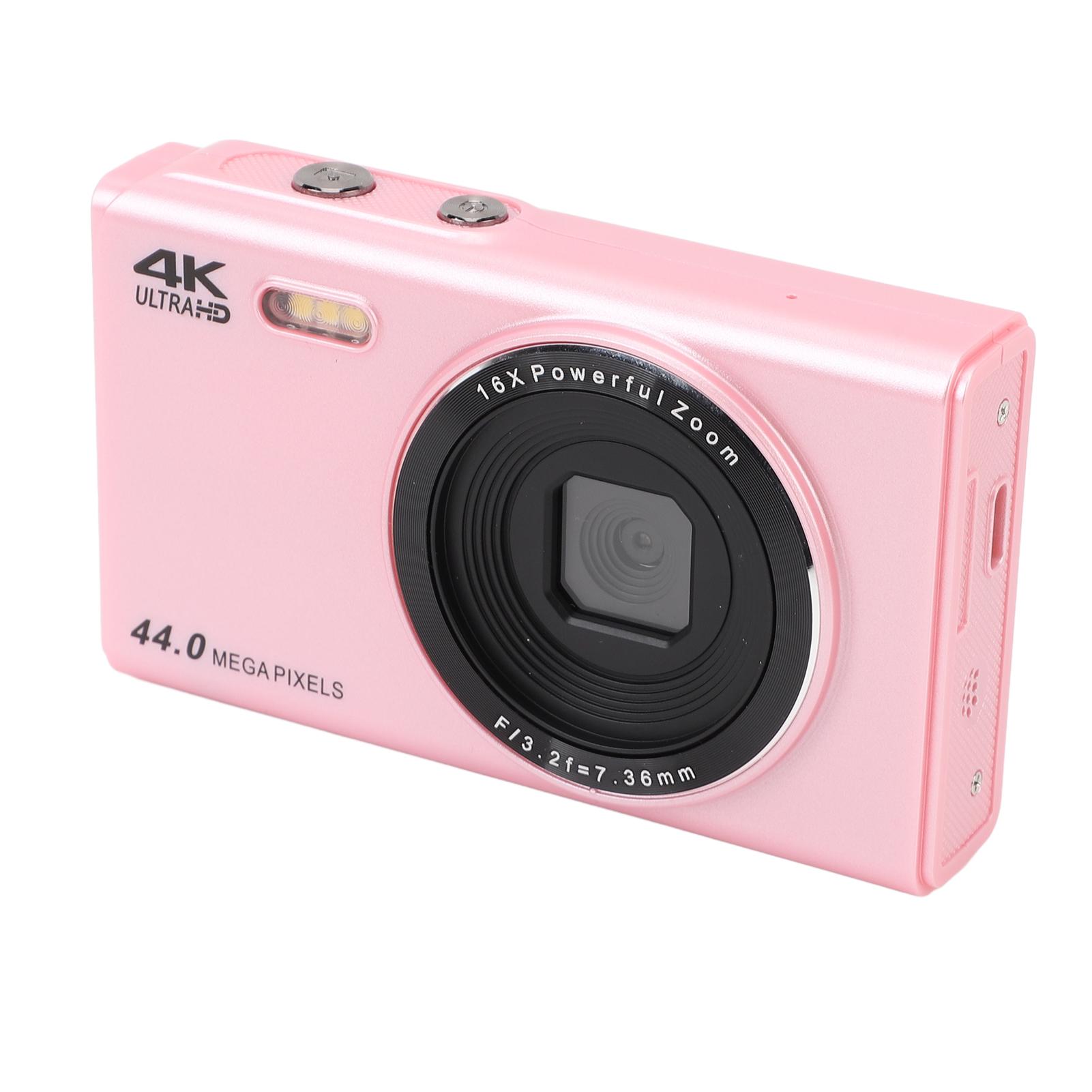 4K-Digitalkamera für Teenager und Kinder, 44 MP, 16-facher Digitalzoom, Autofokus, Anti-Shake, 2,4-Zoll-Bildschirm, Tasche rosa