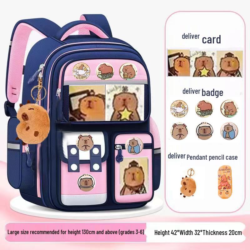 Schultasche mit großem Fassungsvermögen und süßem Wasserschwein-Motiv für Grundschüler - Leicht, geeignet für Klassen 1-3 und 6