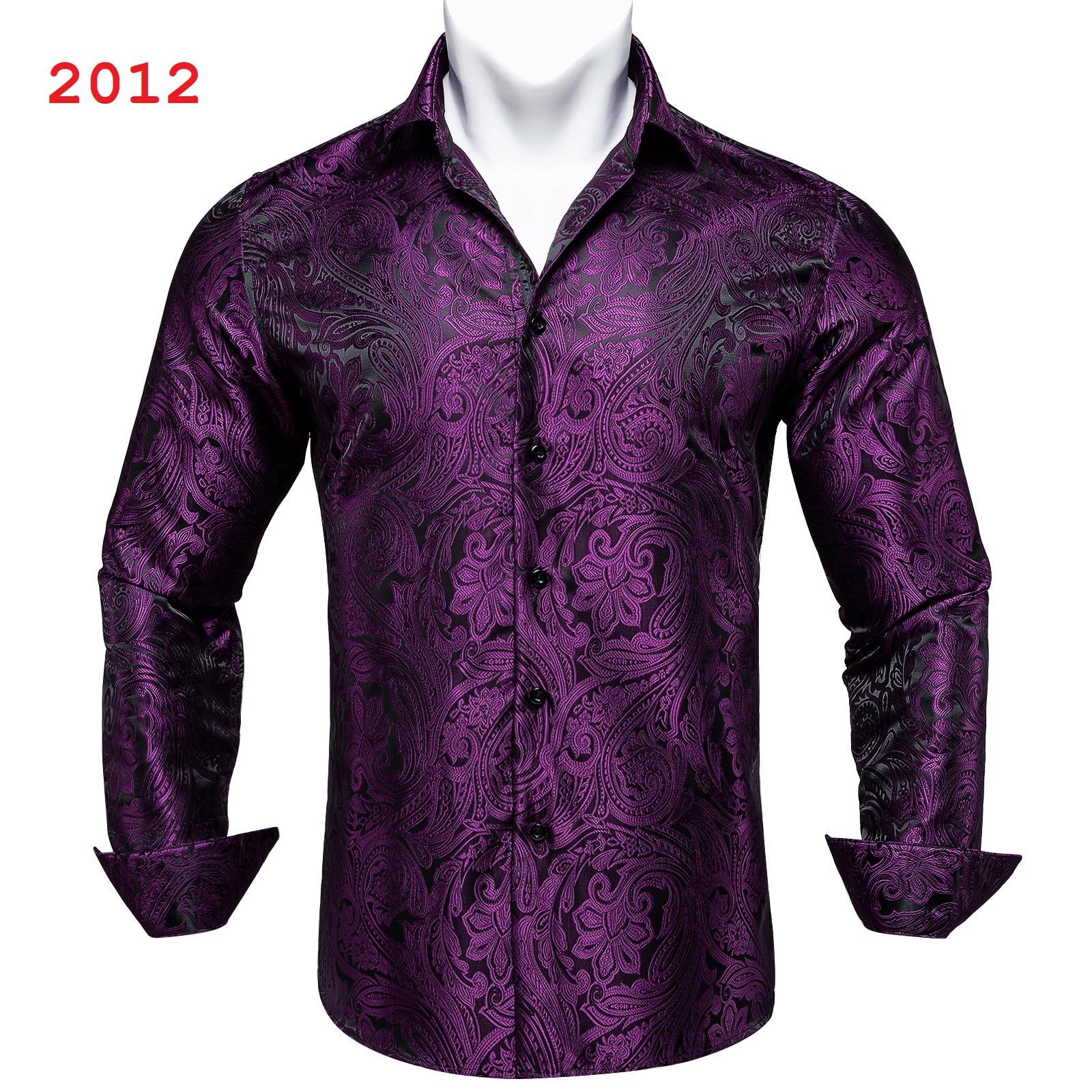 Paisley-Hemd für Herren, Weinrot, Blau, Grün, Grau, Paisley-Hemd, Seiden-Langarmhemd, Business-Freizeithemden M violett