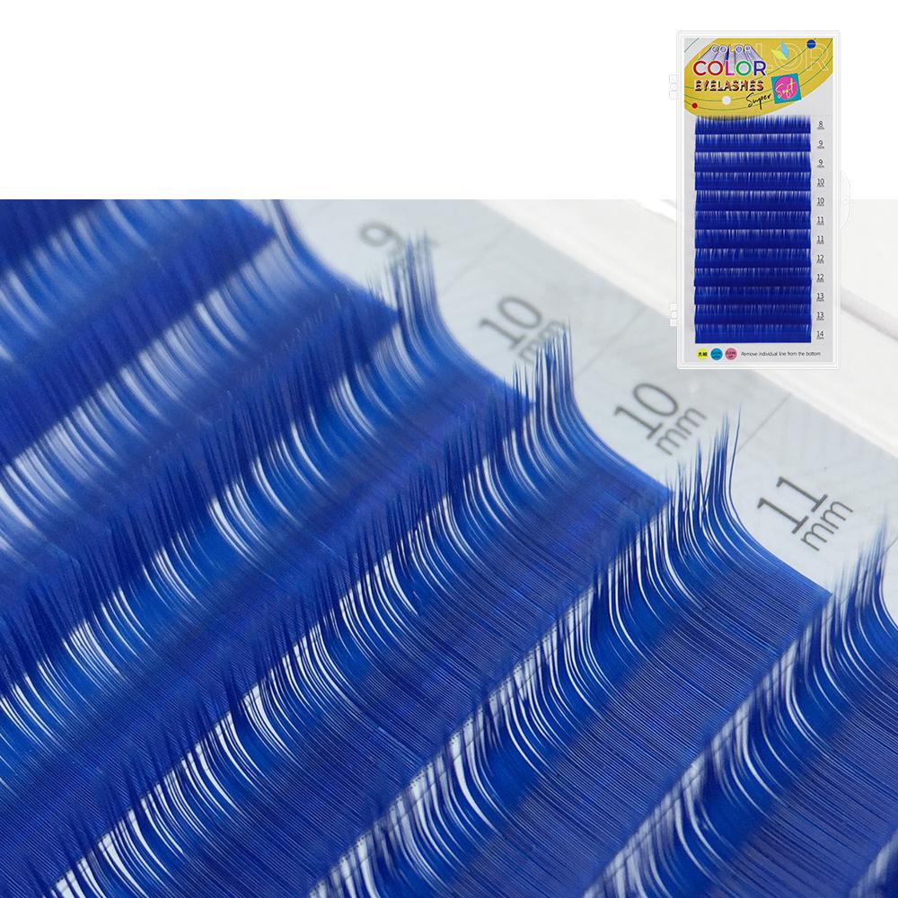 GAHAMACA Einzelne farbige Wimpern C/D/L/LU Curl 0,07/0,10 mm 8–14 mm falsche Wimpern künstliche farbige Wimpernverlängerungen 0.07mm C 8-14mm MIX blau