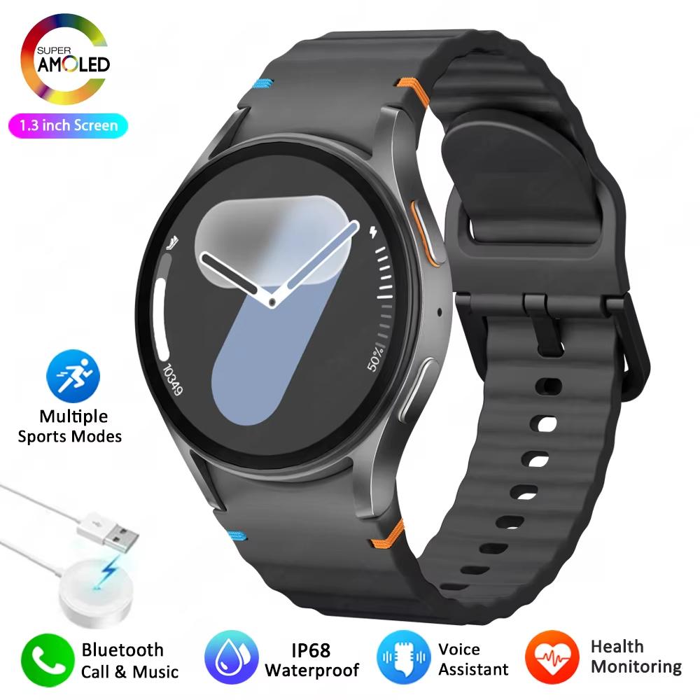 2025 Neue Uhr 7 Smartwatch Herren Damen AMOLED HD Bildschirm Kompass Herzfrequenz Fitness Sport Wasserdicht Bluetooth Anruf Smartwatch schwarz