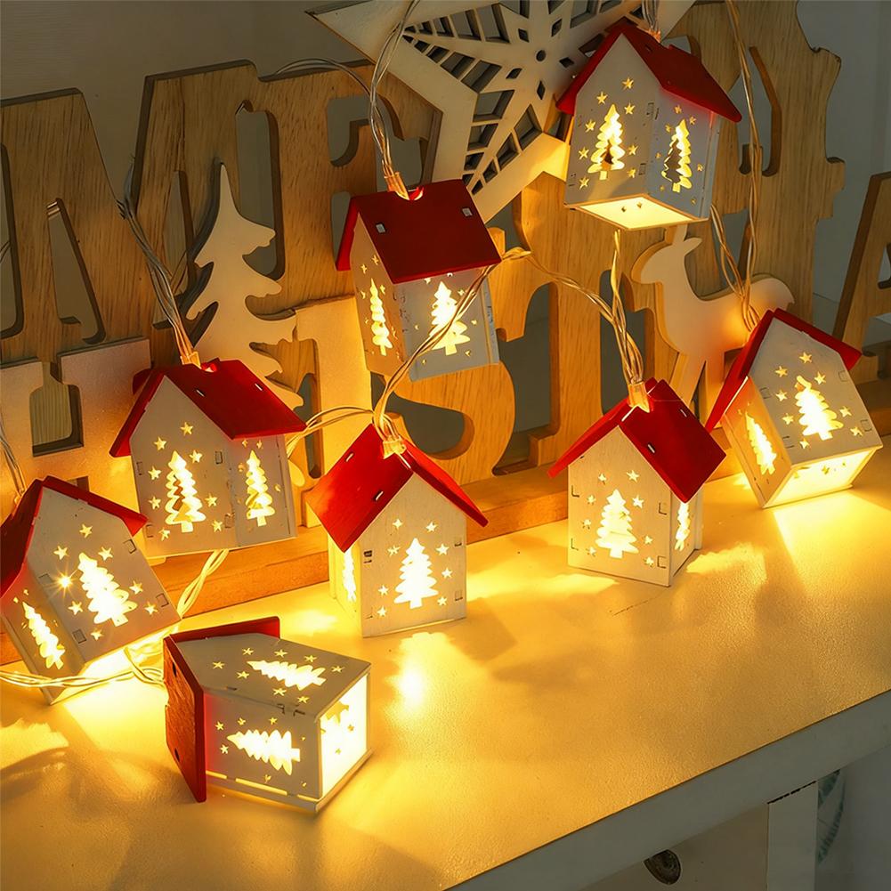 1.5/2/3m LED Weihnachtsdekoration Holzhaus Lichterkette Weihnachtsmann Weihnachtsbäume Batterie USB Lichterkette für Heimdeko Christmas Tree-1.5m Battery Type orange