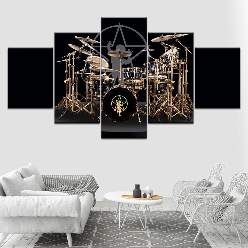 The Drums of Neil Peart Music 5-teiliges Leinwand-Hintergrundbild, modernes Poster, modulares Kunstgemälde für Wohnzimmer, Heimdekoration 20x35cm*2  20x45cm*2  20x55cm*1