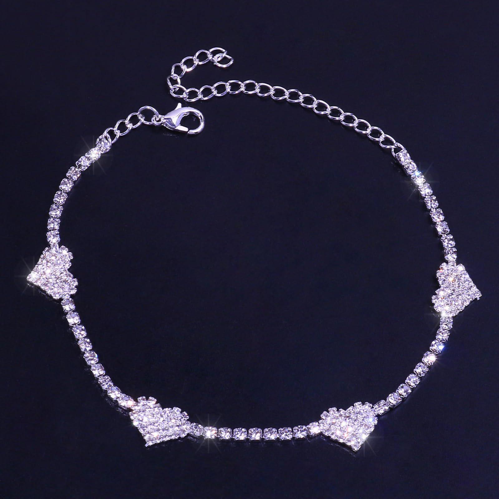 Luxuriöses Strass-Herz-Fußkettchen für Damen silber